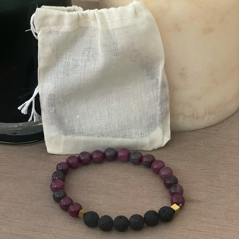 Lava Stone And Tourmaline Diffuser Bracelet